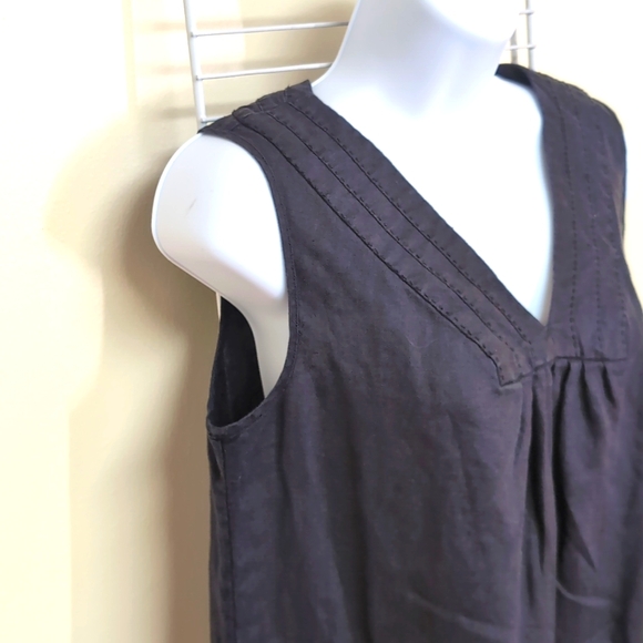 J. Jill Small Women's Black 100% Linen V Neck Sleeveless Knee Length Shift Dress - Picture 4 of 11